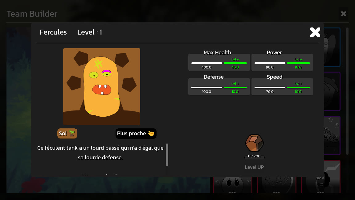 Hero details and level up cost